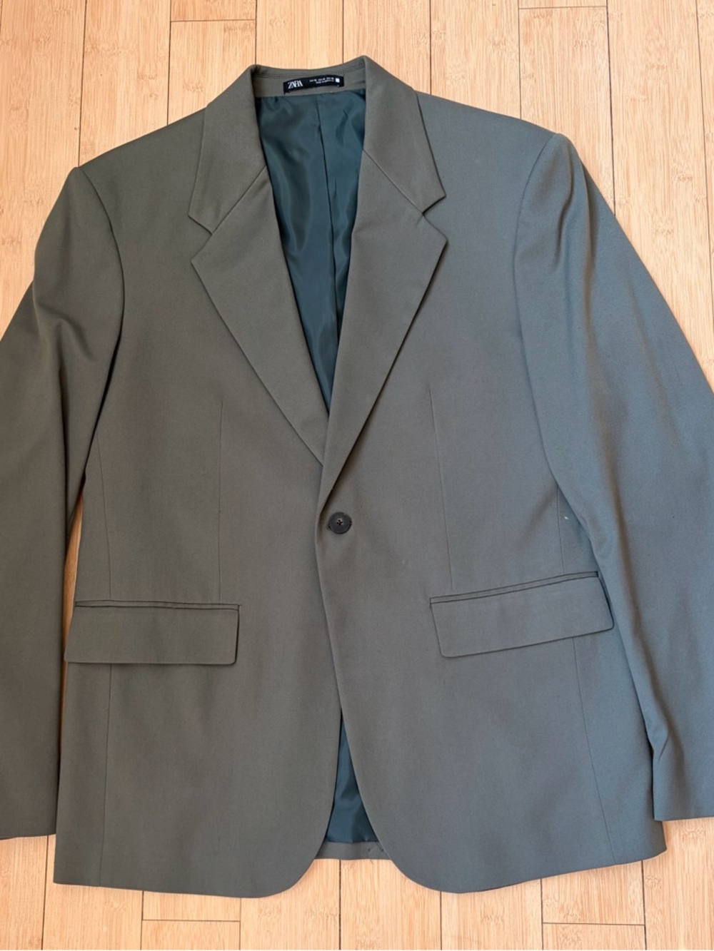 Zara Men's Olive Green Single-Button Blazer